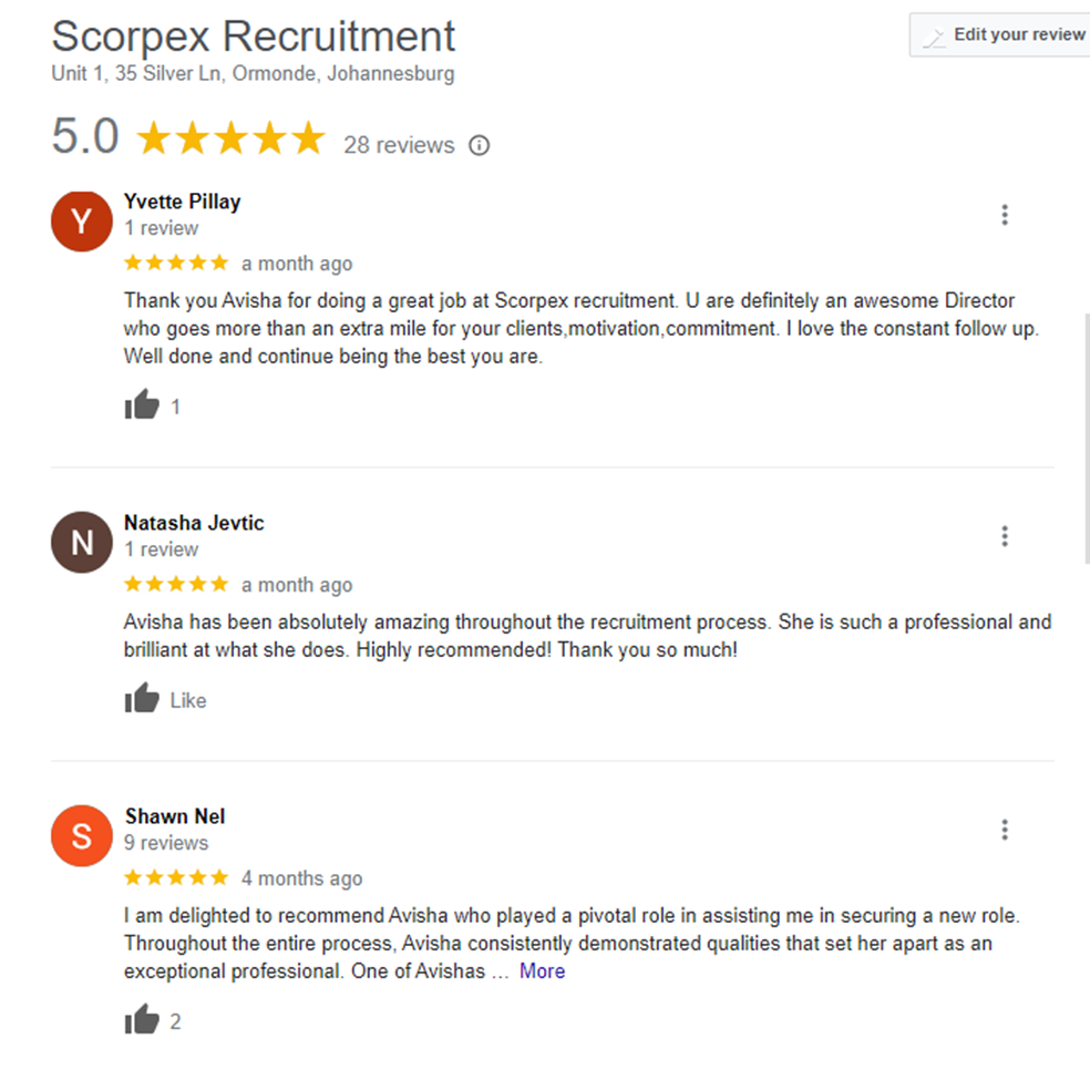 Scorpex Recruitment Google review