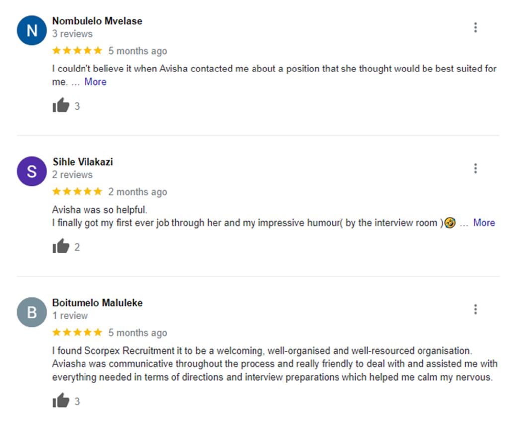 Scorpex Recruitment Google review